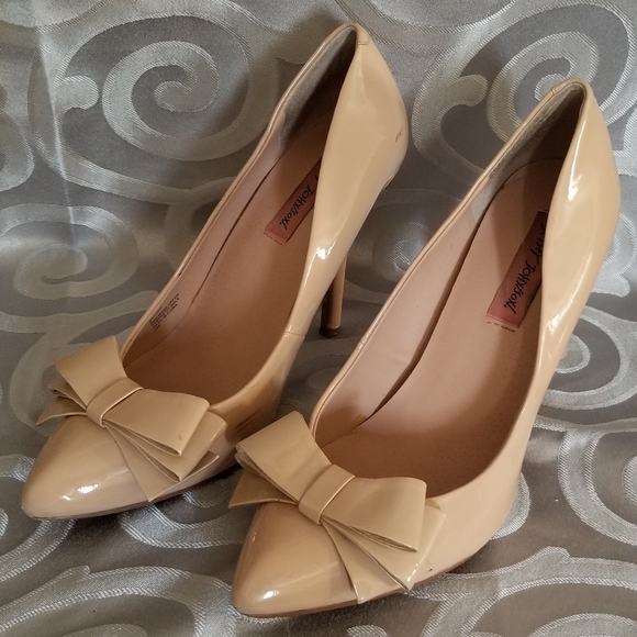 blush heels with bow